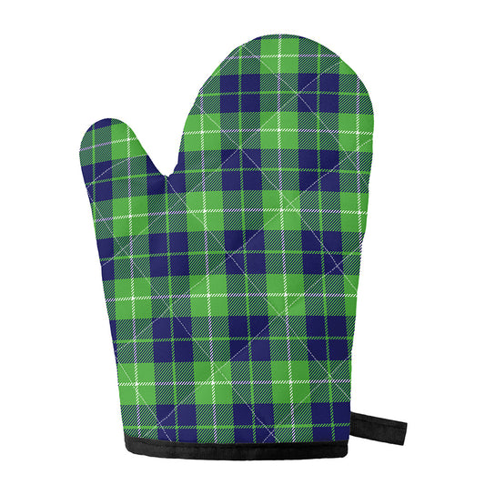Green Blue And White Tartan Print Single Oven Mitt