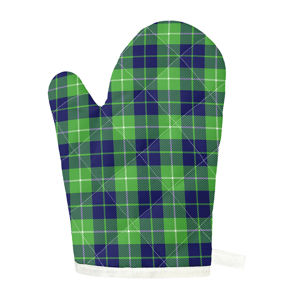 Green Blue And White Tartan Print Single Oven Mitt