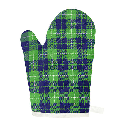 Green Blue And White Tartan Print Single Oven Mitt