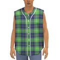 Green Blue And White Tartan Print Sleeveless Baseball Jersey