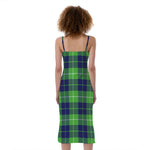 Green Blue And White Tartan Print Slim Fit Midi Cami Dress
