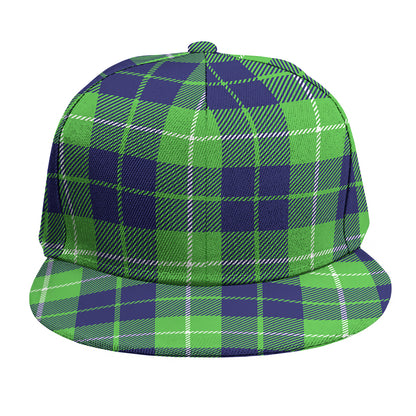 Green Blue And White Tartan Print Snapback Cap