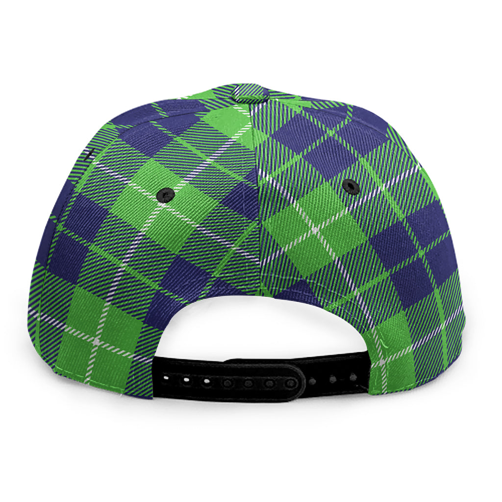 Green Blue And White Tartan Print Snapback Cap