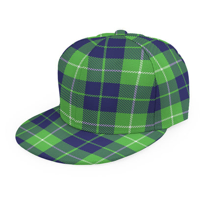 Green Blue And White Tartan Print Snapback Cap