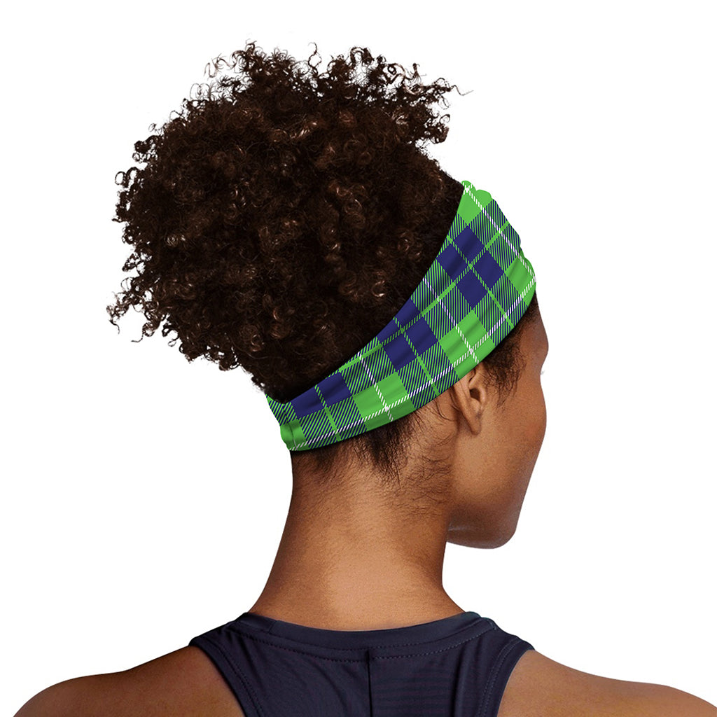 Green Blue And White Tartan Print Sports Headband