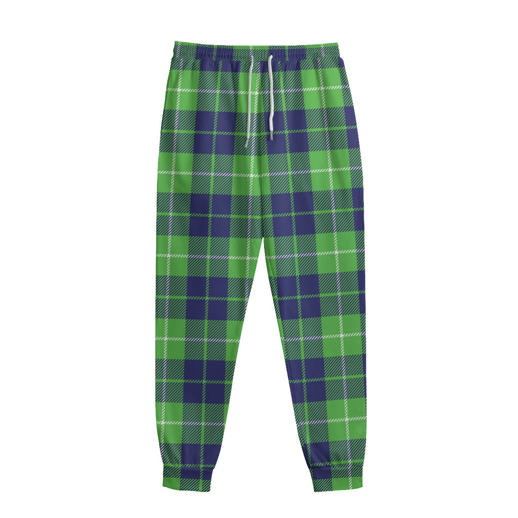 Green Blue And White Tartan Print Sweatpants