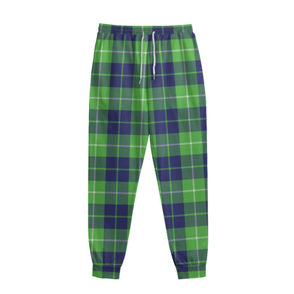 Green Blue And White Tartan Print Sweatpants