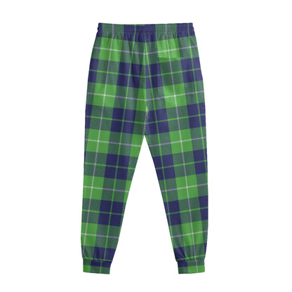 Green Blue And White Tartan Print Sweatpants
