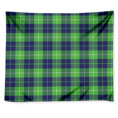 Green Blue And White Tartan Print Tapestry