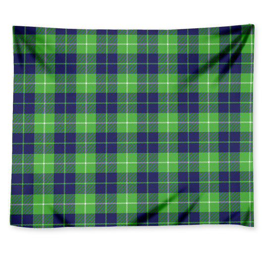 Green Blue And White Tartan Print Tapestry