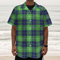 Green Blue And White Tartan Print Textured Short Sleeve Shirt