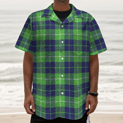 Green Blue And White Tartan Print Textured Short Sleeve Shirt