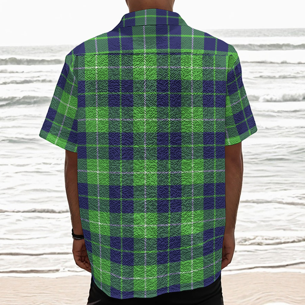 Green Blue And White Tartan Print Textured Short Sleeve Shirt