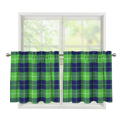 Green Blue And White Tartan Print Tier Curtains