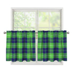 Green Blue And White Tartan Print Tier Curtains