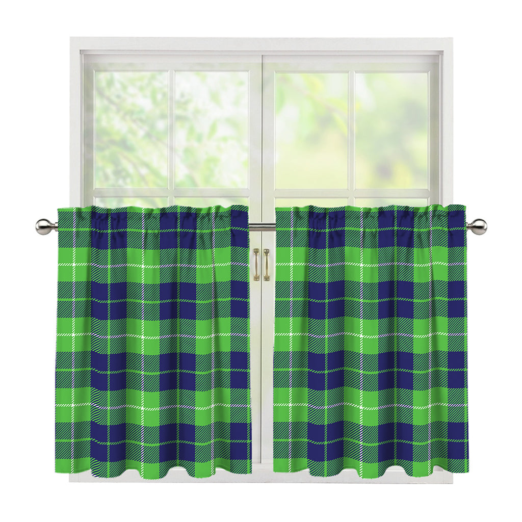 Green Blue And White Tartan Print Tier Curtains
