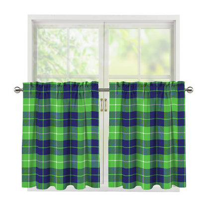 Green Blue And White Tartan Print Tier Curtains