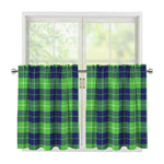 Green Blue And White Tartan Print Tier Curtains
