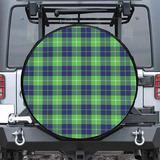 Green Blue And White Tartan Print Tire Cover