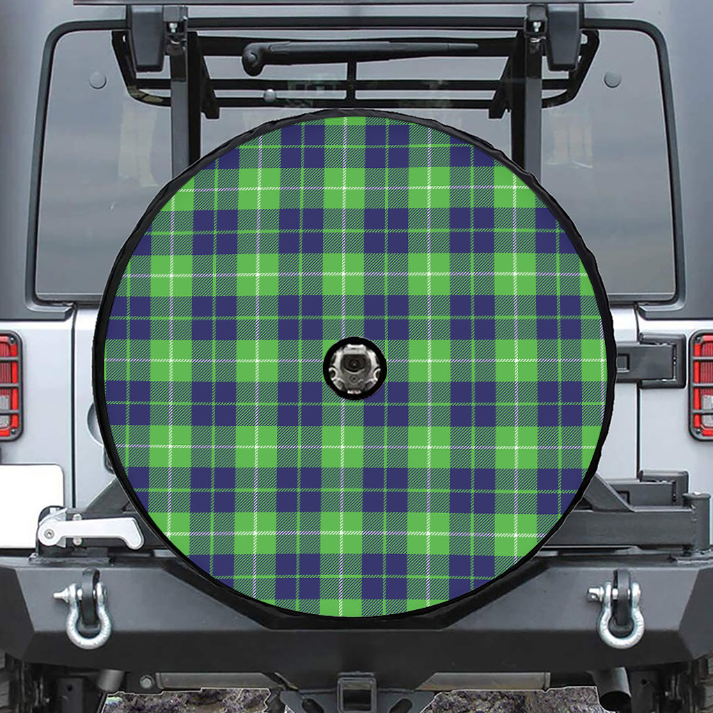 Green Blue And White Tartan Print Tire Cover With Camera Hole