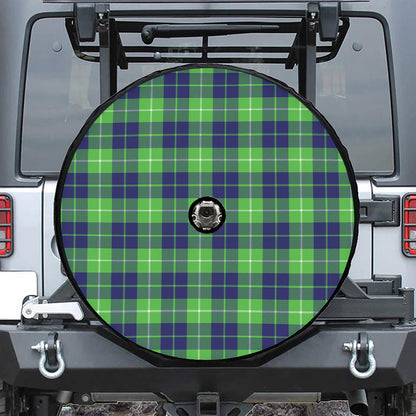 Green Blue And White Tartan Print Tire Cover With Camera Hole