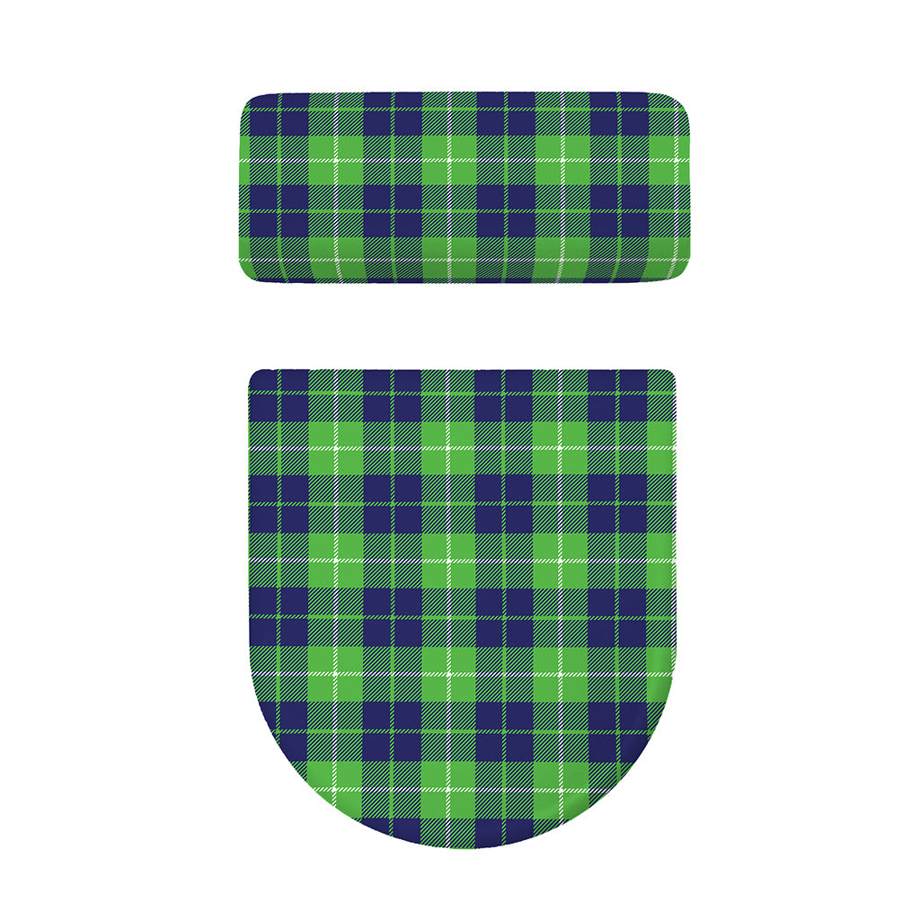 Green Blue And White Tartan Print Toilet Lid And Tank Cover Set