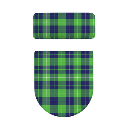 Green Blue And White Tartan Print Toilet Lid And Tank Cover Set