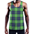 Green Blue And White Tartan Print Men's Workout Tank Top