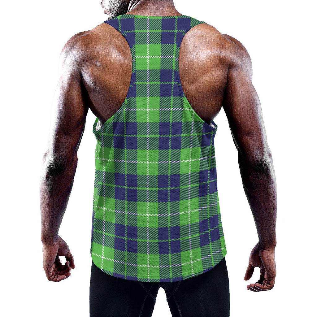 Green Blue And White Tartan Print Training Tank Top