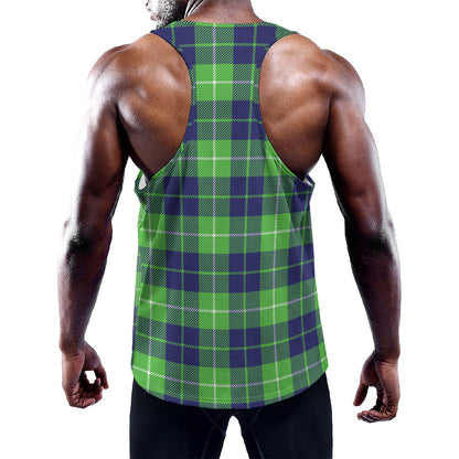 Green Blue And White Tartan Print Training Tank Top