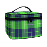 Green Blue And White Tartan Print Travel Makeup Bag