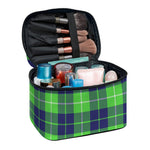 Green Blue And White Tartan Print Travel Makeup Bag