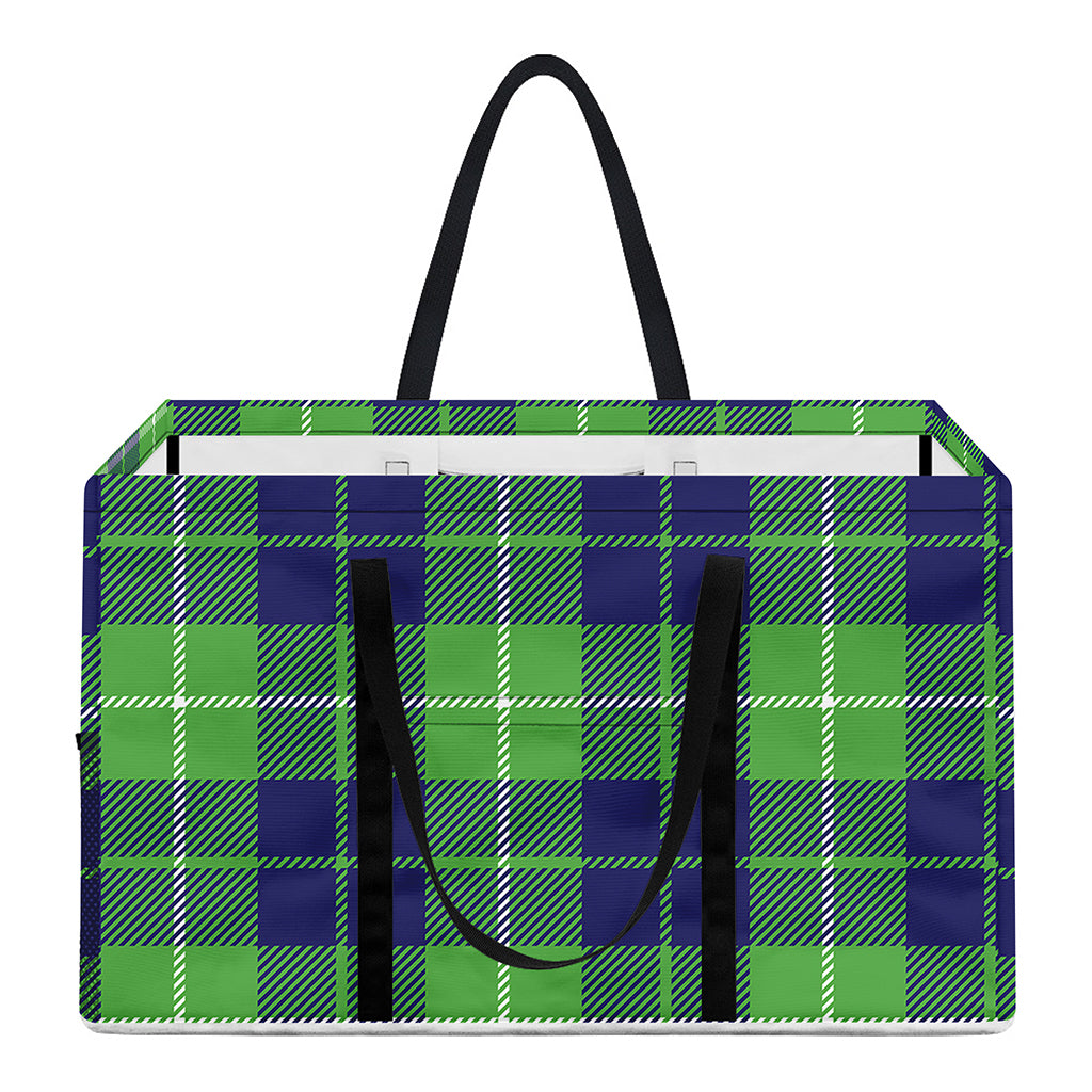 Green Blue And White Tartan Print Utility Tote Bag