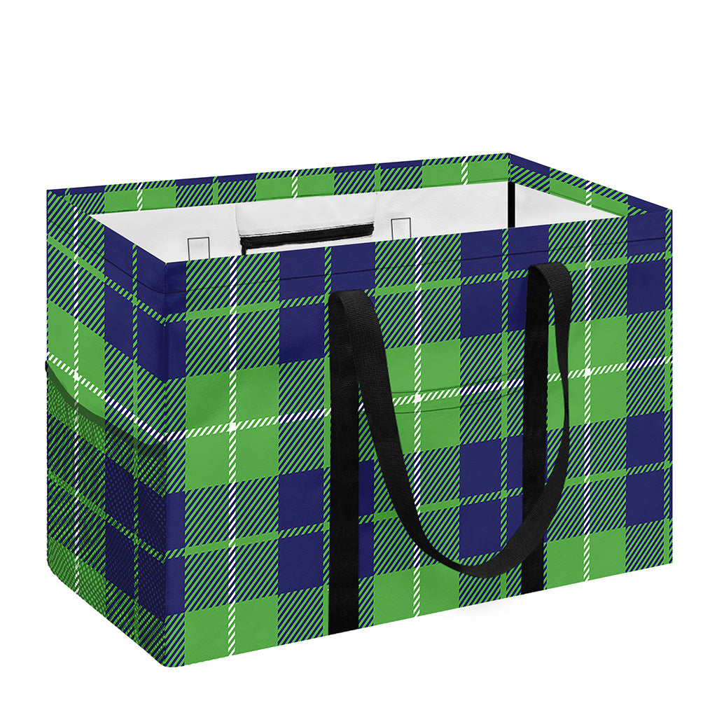 Green Blue And White Tartan Print Utility Tote Bag