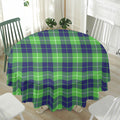 Green Blue And White Tartan Print Waterproof Round Tablecloth
