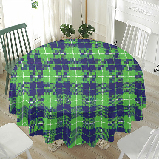 Green Blue And White Tartan Print Waterproof Round Tablecloth
