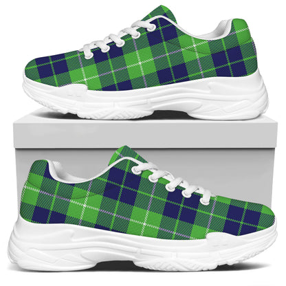 Green Blue And White Tartan Print White Chunky Shoes