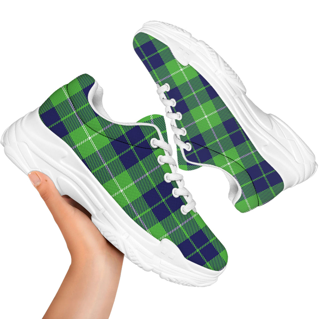 Green Blue And White Tartan Print White Chunky Shoes