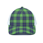 Green Blue And White Tartan Print White Mesh Trucker Cap