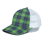 Green Blue And White Tartan Print White Mesh Trucker Cap