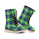 Green Blue And White Tartan Print Winter Boots