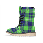 Green Blue And White Tartan Print Winter Boots