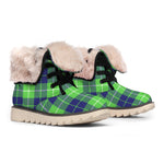 Green Blue And White Tartan Print Winter Boots