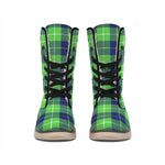 Green Blue And White Tartan Print Winter Boots