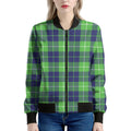 Green Blue And White Tartan Print Women's Bomber Jacket
