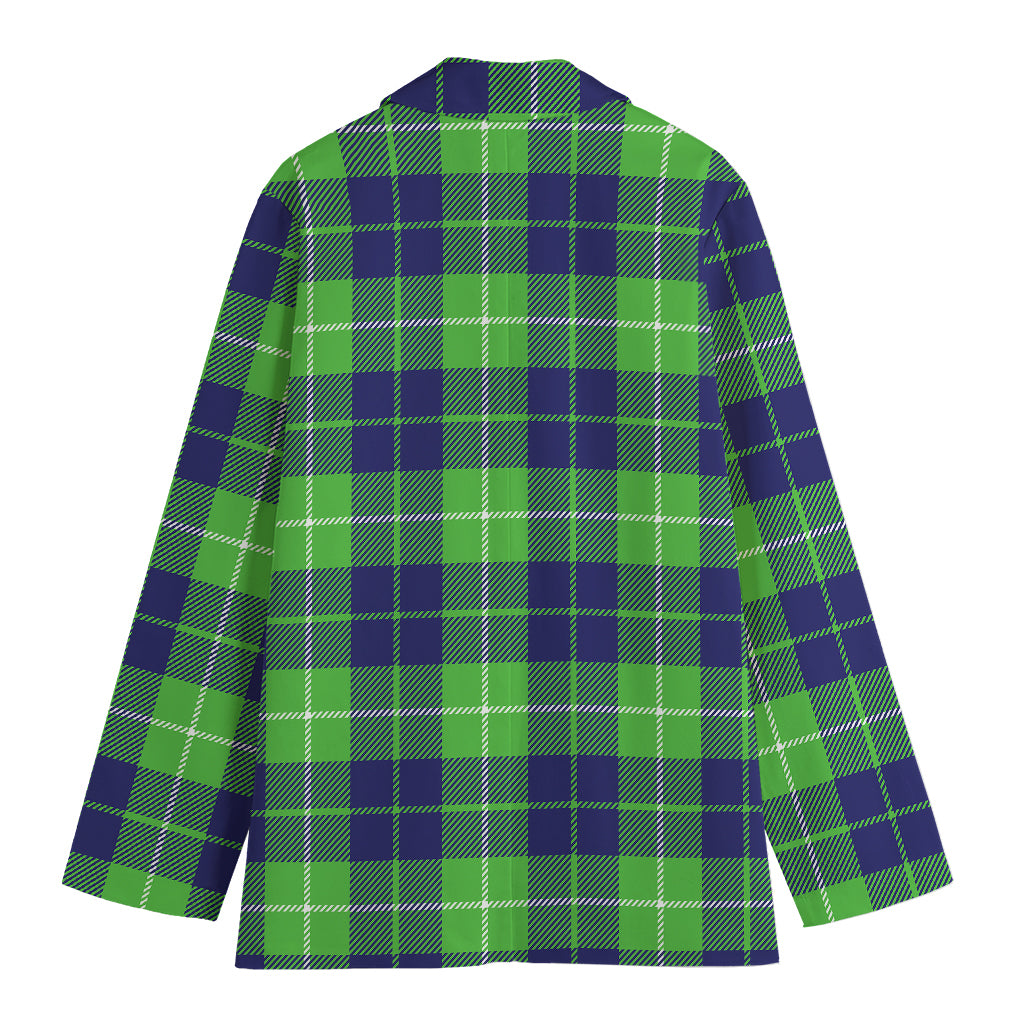 Green Blue And White Tartan Print Women's Cotton Blazer