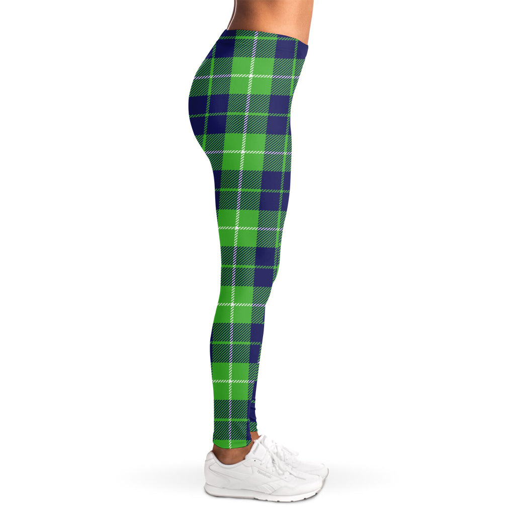 Green Blue And White Tartan Print Women's Leggings
