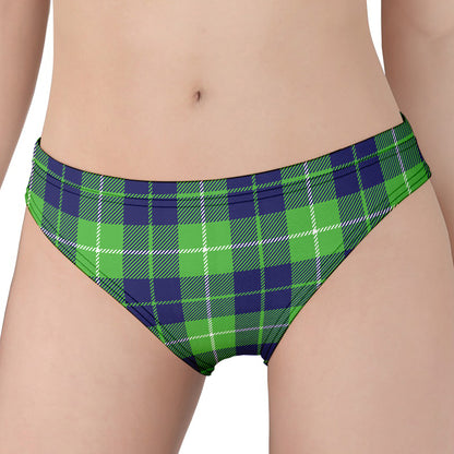 Green Blue And White Tartan Print Women's Panties