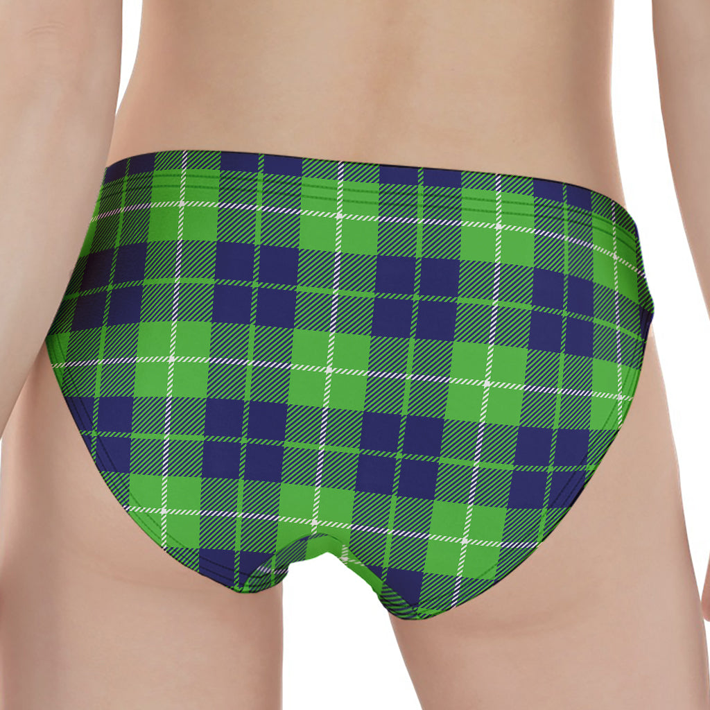 Green Blue And White Tartan Print Women's Panties