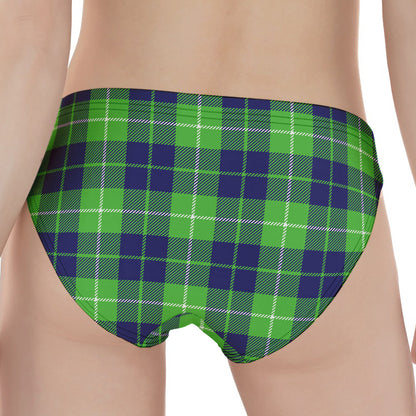 Green Blue And White Tartan Print Women's Panties